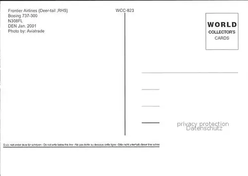 Flugzeuge Zivil Frontier Airlines Boeing 737 300 N308FL Kat. Flug