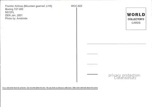 Flugzeuge Zivil Frontier Airlines Boeing 737 300 N312FL Kat. Flug