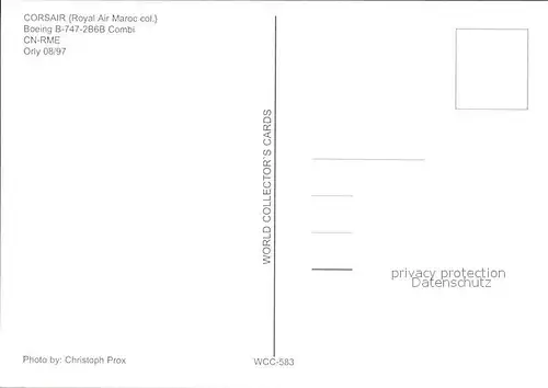 Flugzeuge Zivil Corsair (Royal Air Maroc) Boeing B 747 2B6B Combi CN RME  Kat. Flug