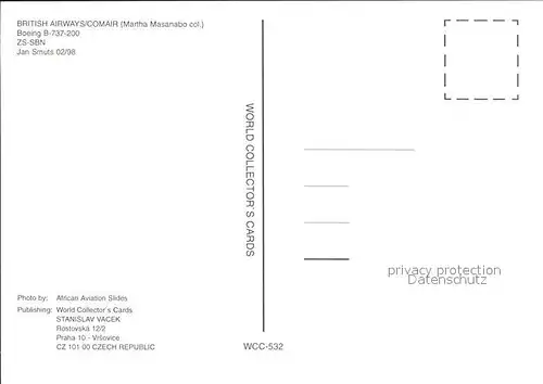 Flugzeuge Zivil British Airways Comair (Martha Masanabo col.) Boeing B 737 200 ZS SBN Kat. Flug