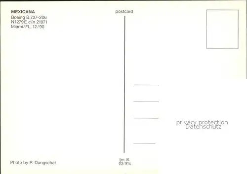 Flugzeuge Zivil Mexicana Boeing b.727 206 N1279E cd n 21971 Kat. Flug