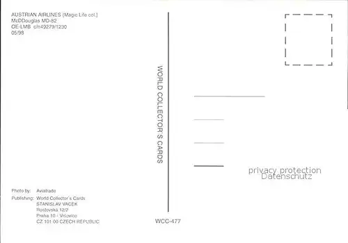 Flugzeuge Zivil Austrian Airlines (Magic Life col.) McDDouglas MD 82 OE LMB c n 49279 1230 Kat. Flug