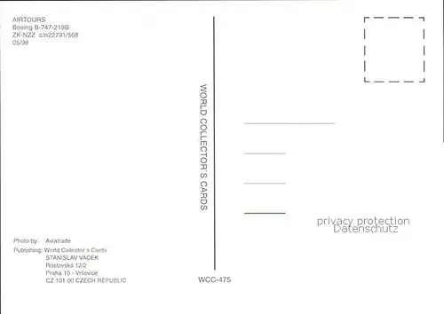 Flugzeuge Zivil Airtours Boeing B 747 219B ZK NZZ c n 22791 568 Kat. Flug