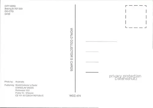 Flugzeuge Zivil City Bird Boeing B 767 300 OO CTQ Kat. Flug