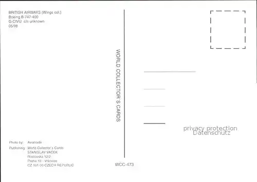 Flugzeuge Zivil British Airways (Wings col.) Boeing B 747 400 G CIVU c n unknown  Kat. Flug