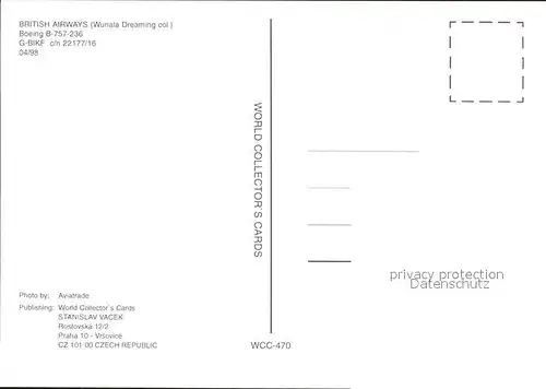 Flugzeuge Zivil British Airways (Wunala Dreaming col.) Boeing B 757 236 G BIKF c n 22177 16 Kat. Flug