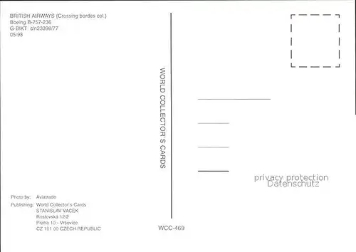 Flugzeuge Zivil British Airways (Crossing bordes col.) Boeing B 757 236 G BIKT c n 23398 77 Kat. Flug