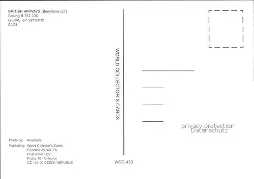 Flugzeuge Zivil British Airways (Benyhone col.) Boeing B 757 236 G BIKL c n 22183 32 Kat. Flug