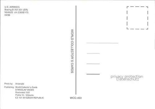Flugzeuge Zivil U.S. Airways Boeing B 767 201 (ER) N646US c n 23898 175 Kat. Flug
