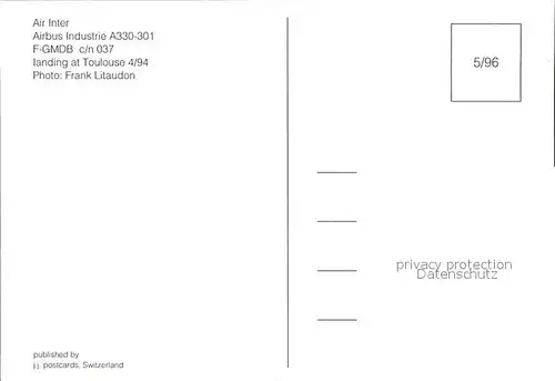 Flugzeuge Zivil Air Inter Airbus Industrie A330 301 F GMDB c n 037 Kat. Flug