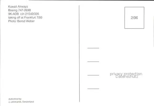 Flugzeuge Zivil Kuwait Airways Boeing 747 269B 9K ADB c n 21542 335 Kat. Flug