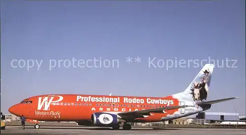 Flugzeuge Zivil Western Pacific Airlines Professional Rodeo Cowboys Boeing B 737 3S3 N375TA c n 1374 Kat. Flug