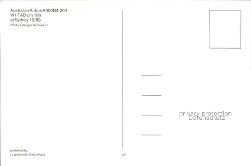 Flugzeuge Zivil Australian A300B4 203 VH TAD c n 196  Kat. Flug