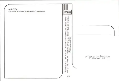 Flugzeuge Zivil Air City SE 210 Caravelle 10B3 HB ICJ Kat. Flug