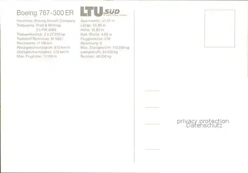 Flugzeuge Zivil LTU Sued Boeing 767 300 ER  Kat. Flug