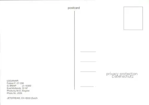 Flugzeuge Zivil Loganair Fokker F 27 200 G BMAP Kat. Flug