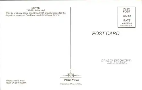 Flugzeuge Zivil UNITED 737 291 Advanced N995UA c n 22399 Kat. Flug