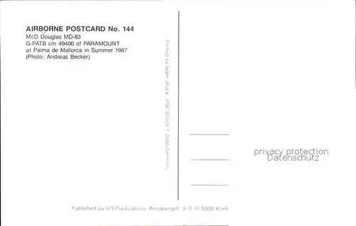 Flugzeuge Zivil McD Douglas MD 83 G PATB c n 49400 Paramount Kat. Flug