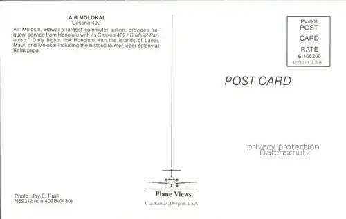 Flugzeuge Zivil Air Molokai Cessna 402 N69312 c n 402B 0430 Kat. Flug