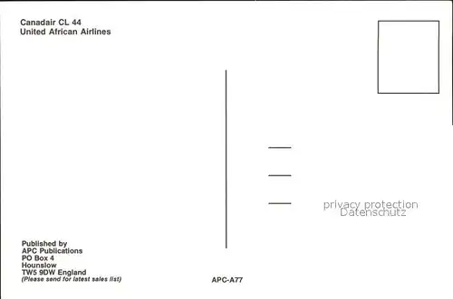 Flugzeuge Zivil Canadair CL 44 United African Airlines  Kat. Flug
