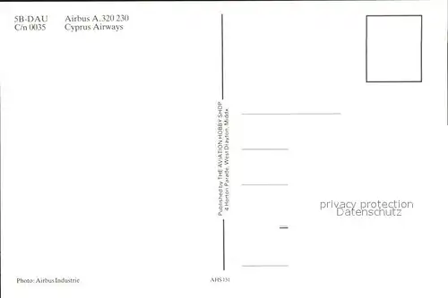 Flugzeuge Zivil Cyprus Airways 5B DAU Airbus A.320 230 C n 0035  Kat. Flug