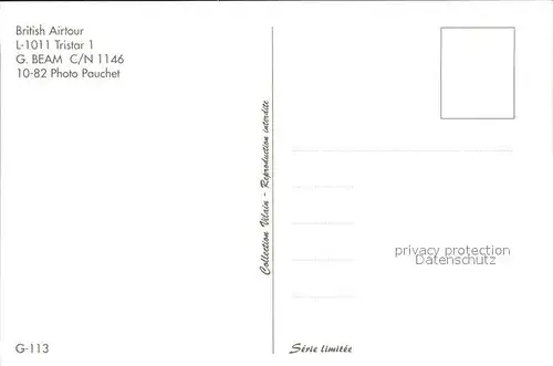 Flugzeuge Zivil British Airtour L 1011 Tristar 1 G. BEAM c n 1146 Kat. Flug
