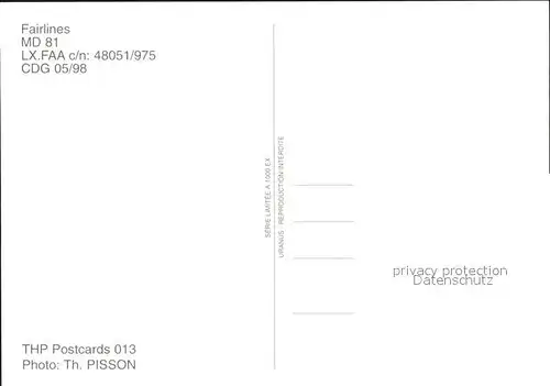 Flugzeuge Zivil Fairlines MD 81 LX.FAA c n 48051 975  Kat. Flug