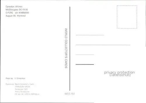 Flugzeuge Zivil Canadian Airlines McDDouglas DC 10 30 C FCRE c n 47868 200 Kat. Flug