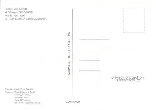 Flugzeuge Zivil Forrestair Cargo McDDouglas DC 3C S1C3G VH SBL c n 12056 Kat. Flug