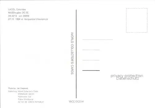 Flugzeuge Zivil LACOL Colombia McDDouglas DC 3C HK 3213 c n 25659 Kat. Flug