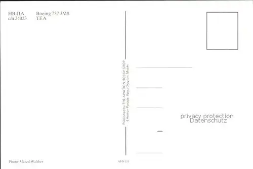 Flugzeuge Zivil TEA Boeing 737 3M8 HB IIA c n 24023 Kat. Flug