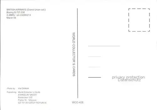 Flugzeuge Zivil British Airways Boeing B 757 236 G BMRJ c n 24268 214 Kat. Flug