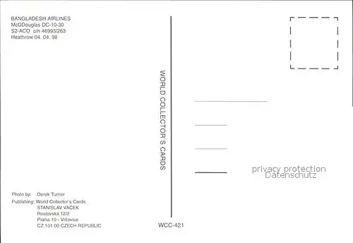 Flugzeuge Zivil Bangladesh Airlines McDDouglas DC 10 30 S2 ACO c n 46993 263 Kat. Flug