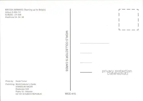 Flugzeuge Zivil British Airways Airbus A 320 111 G BUSC c n 008 Kat. Flug