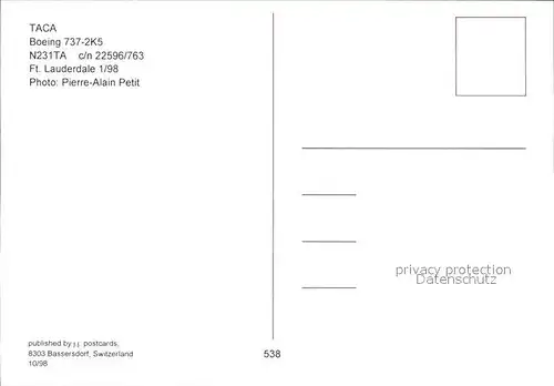 Flugzeuge Zivil TACA Boeing 737 2K5 N231TA c n 22596 763 Kat. Flug