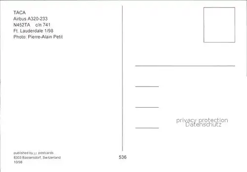 Flugzeuge Zivil Taca Airbus A320 233 N452TA c n 741 Kat. Flug