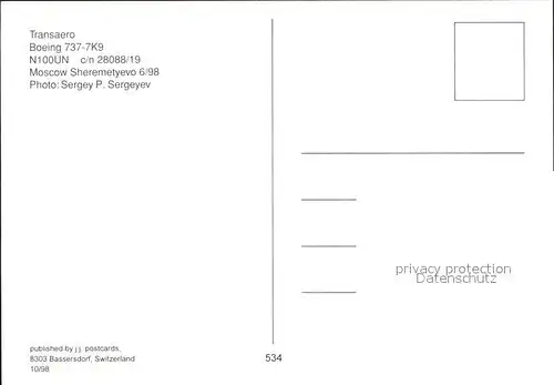 Flugzeuge Zivil Transaero Boeing 737 7K9 N100UN c n 28088 19 Kat. Flug