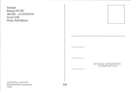 Swissair Boeing 747 357 HB IGD c n 22705 576 Kat. Flug