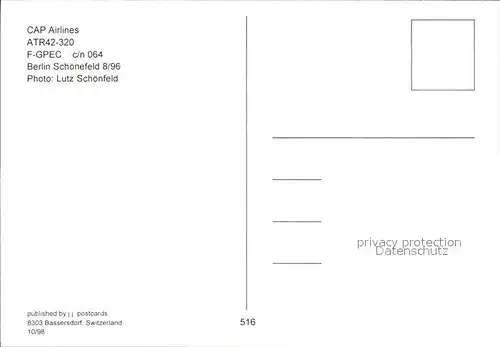 Flugzeuge Zivil CAP Airlines ATR42 320 F GPEC c n 064 Kat. Flug