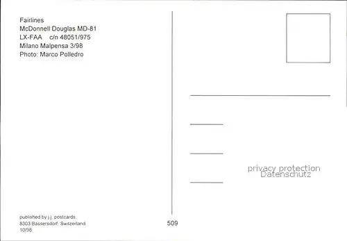 Flugzeuge Zivil Fairlines McDonnell Douglas MD 81 LX FAA c n 48051 975 Kat. Flug