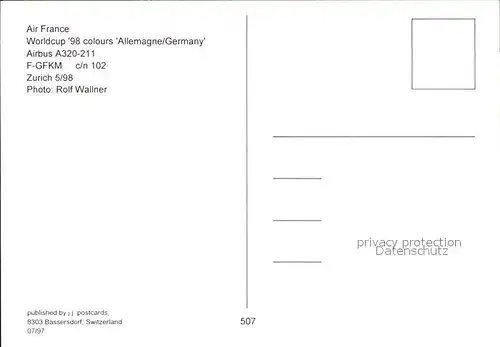 Flugzeuge Zivil Air France Worldcup 98 Airbus A320 211 F GFKM c n 102 Kat. Flug