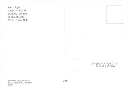 Flugzeuge Zivil Aero Lloyd Airbus A320 232 D ALAA c n 565 Kat. Flug