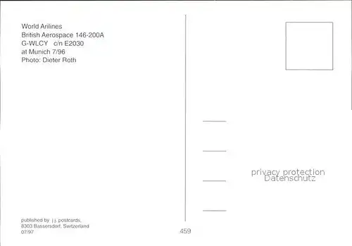 Flugzeuge Zivil World Airlines British Aerospace 146 200A G WLCY c n E2030 Kat. Flug