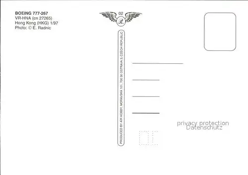 Flugzeuge Zivil Cathay Pacific Boeing 777 267 VR HNA cn 27265 Kat. Flug