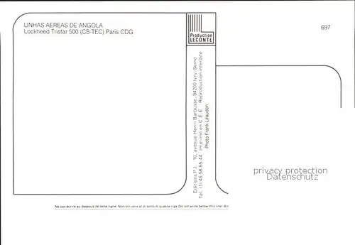 Flugzeuge Zivil Linhas Aereas de Angola Lockheed Tristar 500 CS TEC  Kat. Flug
