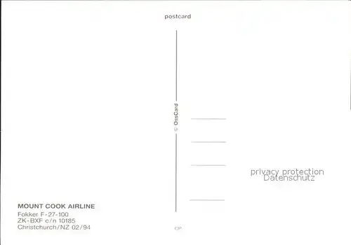 Flugzeuge Zivil Mount Cook Airline Fokker F 27 100 ZK BXF c n 10185 Kat. Flug
