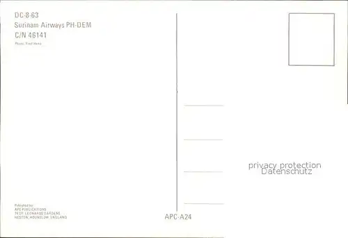 Flugzeuge Zivil Surinam Airways PH DEM DC 8 63 c n 46141  Kat. Flug