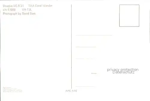 Flugzeuge Zivil Douglas DC. 9 31 TAA Coral Islander c n 47009 VH TJL Kat. Flug