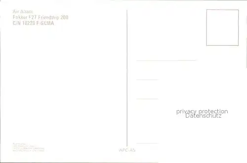 Flugzeuge Zivil Air Alsace Fokker F27 Friendship 200 c n 10228 F GCMA Kat. Flug