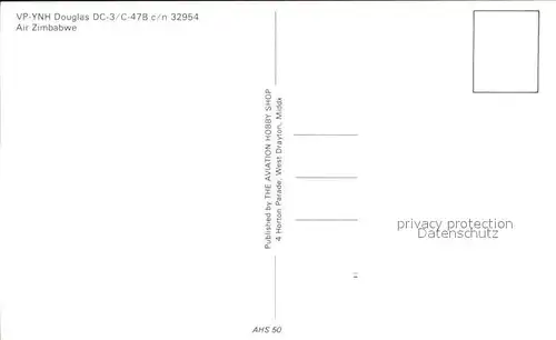 Flugzeuge Zivil Air Zimbabwe VP YNH Douglas DC 3 C 47B c n 32954 Kat. Flug